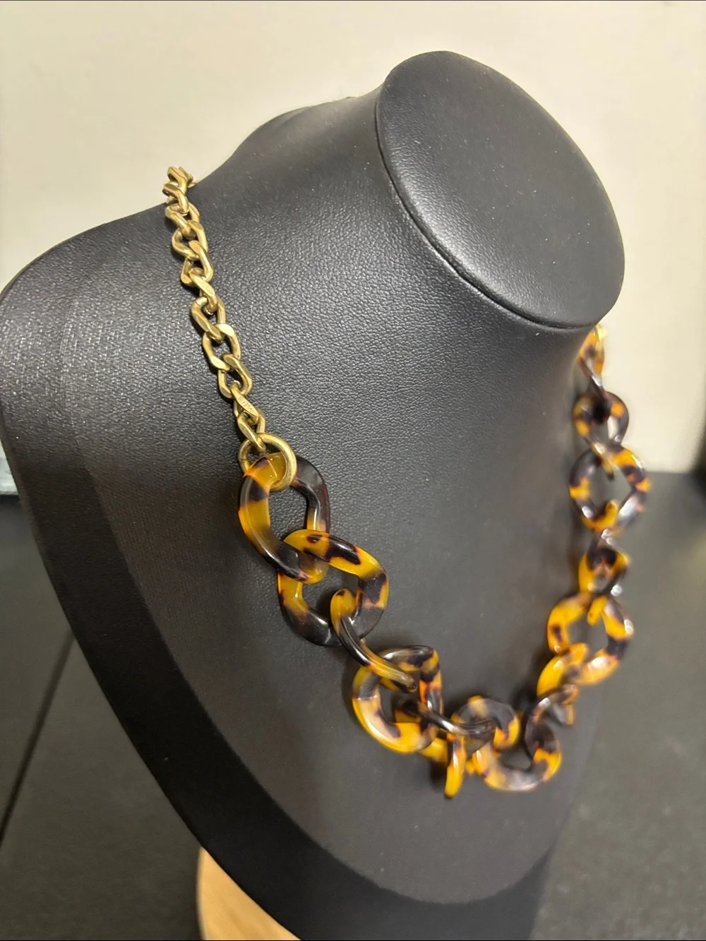 J. Crew Tortoiseshell-Link Necklace Brown Amber Gold Tone Chain